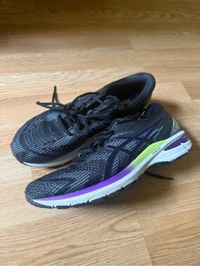 ASICS Black Running Shoes with Purple & Lime Accents
